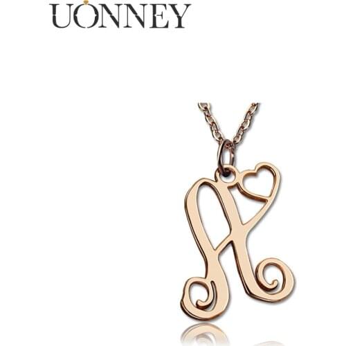 UONNEY Dropshipping Personalized Initial Heart Pendants Unique Sterling Silver Necklace Fashion Women Jewelry Gift for Birthday