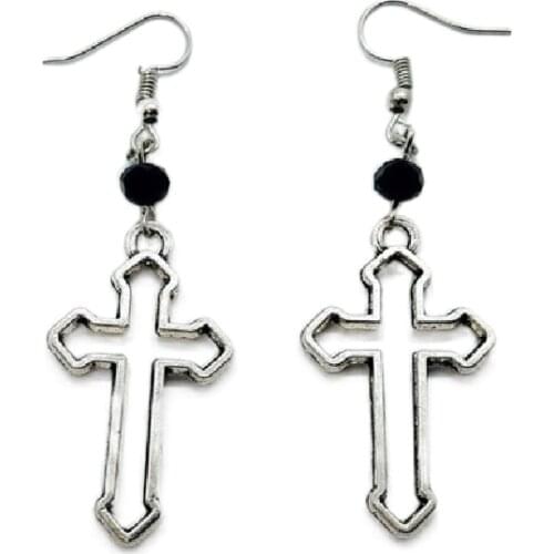 Goth Cross with Black Glass Earrings Beads Hollow Cross Dangle Delicacy Gorgeous Novelty Jewelry Fashion Novelty Women Gift