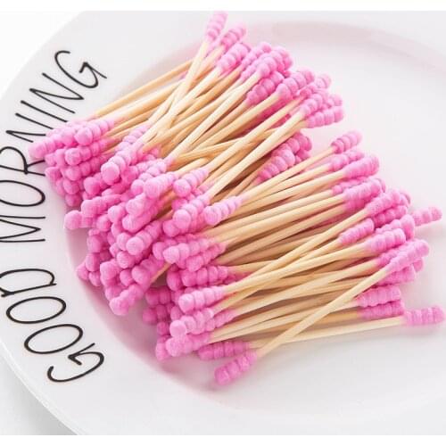 100pcs/pack Pink Spiral Double Head Cotton Swab Sticks Female Makeup Remover Cotton Buds Top For Medical Nose Ears Cleaning Tool
