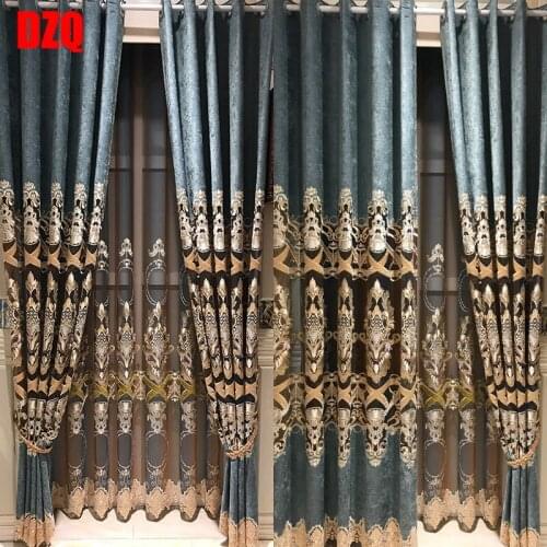High-grade flannel embroidered curtains For Living Room European Luxury Fabric shading Window Curtain For Bedroom