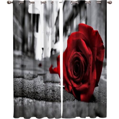 Rose Flowers Red Road City Beautiful Petals Window Curtains Scenic Curtains for Living Room Decorative Items Living Room