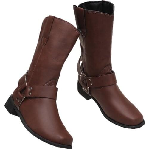 2021 Hot New Retro Mid-Calf Boots Women Shoes Autumn Winter Fashion Pu Leather Slip on Large Size Women Boots High Heels Shoes