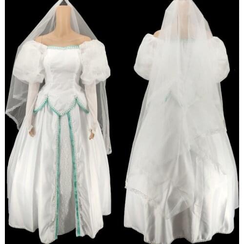 Mermaid Cosplay Princess Ariel Costume Adult Women Beautiful Wedding Dress With Veil Fancy Halloween Carnival Ball Gown