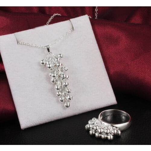 Fashion brands Woman 925 sterling Silver fine Grape beads pendant necklace rings Popular Jewelry sets wedding Party Holiday gift