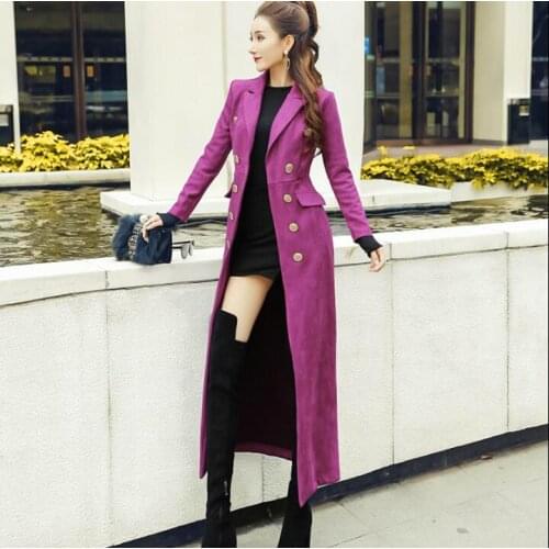 2020 autumn winter new European and American big temperament double-breasted deerskin slim Slim long coat coat womens clothing