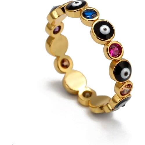 Multicolor zircon stone evil eye ring for women band gold stackable ring ethnic boho jewelry whole sale women fashion jewelry