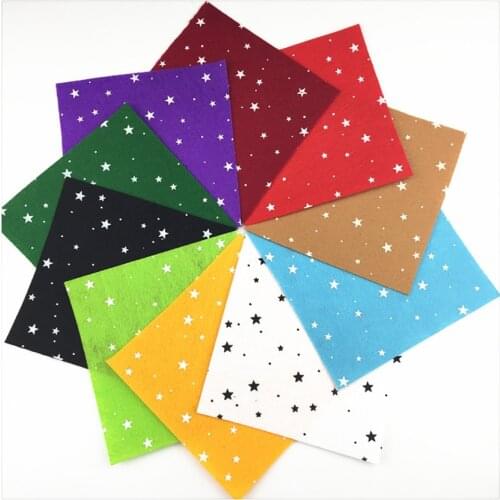 Printed Star Felt Fabric Non-woven Cloth Mix Colors Patchwork DIY Handmade Craft Sewing Home Decor Accessories 15*15cm 1mm 10PCS