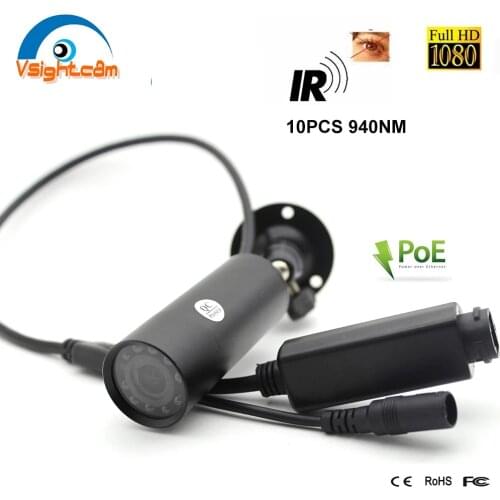 Onvif 1080P HD PoE Camera Mini Bullet Waterproof Infrared IR Camera 940nm Invisible P2P Web IP Camera Network Video Surveillance