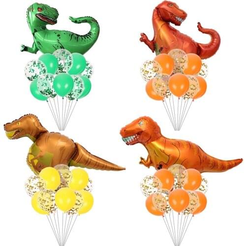 11pcs Boys Birthday Party Dinosaur Foil Balloon Confetti Latex Ballons Dino Air Balloon Globos Baby Shower Birthday Decor