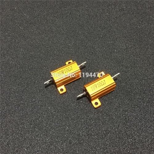 2pcs/Lot RX24 10W 0.1R to 10K Ohm Golden Metal Shell Case Power Wirewound Resistor Aluminum Housing 5% Class J