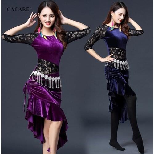 2020 Velvet Latin Dance Dress Women Latina Salsa Latin Dance Competition Dresses CHEAP Customize D0379 Tassels Hem Lace Sleeve