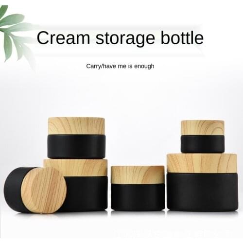 5G-50G matte black empty refilling glass frost cream cans wood grain cover bottles Mini Cosmetic cans travel sub bottling sets