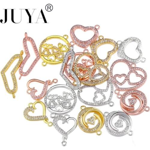 Promotion Luxury Copper Zirconia Jewellery Findings Components Heart Charms Connectors For Bracelet Necklace Earrings DIY Making