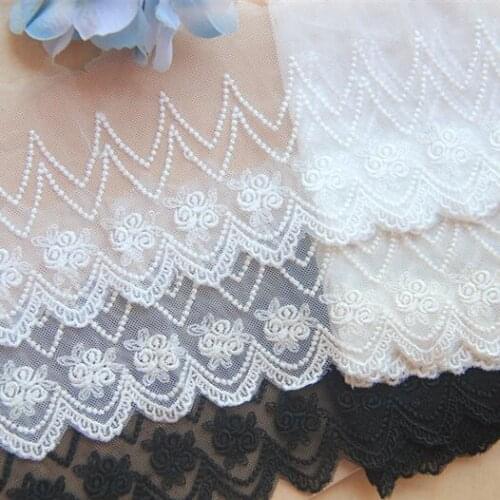 Free shipping 3yard/lot 9cm wide black/white/beige cotton rose embroidered fringe buttom net lace trim curtain accessory SC352