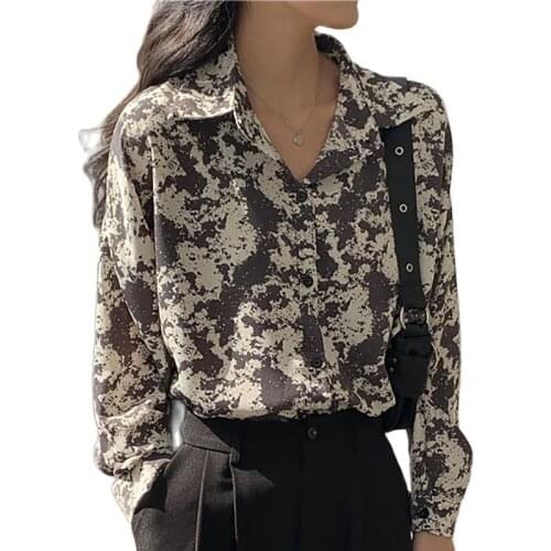 Baldauren Vintage Print Button Blouses Women Single Breasted Casual Chiffon Tops 2021 Spring Korean sexy New Shirts