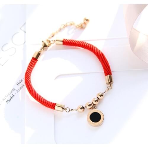 YUN RUO Double Sides Roman Red Line Bracelet Fashion Elegant Woman Girl Gift Rose Gold Color Titanium Steel Jewelry Never Fade