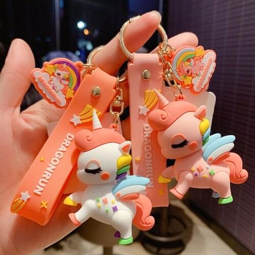 Keychain cute funny rainbow unicorn color cartoon silicone doll creative personality car backpack couple pendant decoration