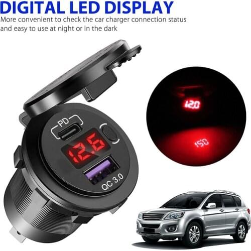 QC 3.0 PD Fast Chargers Dual USB Car Charger Boat Truck Power Charging Mobile Phone Socket Outlet LED Voltmeter Adapters