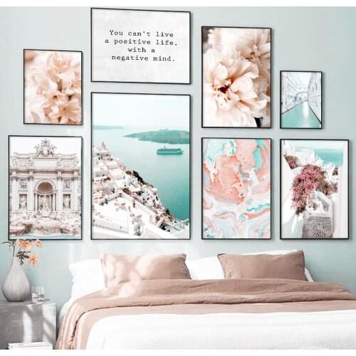 Castle Flower Offshore Building Landscape Wall Art Canvas Painting Nordic Posters And Prints Wall Pictures For Living Room Decor