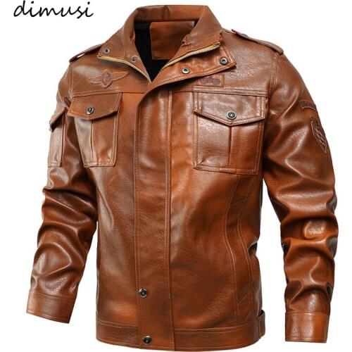 DIMUSI Mens Leather Jacket Winter Fashion Man Leather Motorcycle Jackets Casual Outwear Biker Vintage Overcoat Mens Clothing