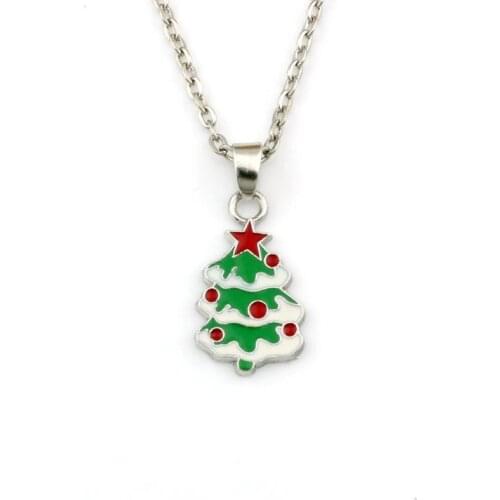 20pcs Enamel Christmas Tree Alloy Charms Pendant Necklaces Jewelry DIY 19.6 Inches Chains Gift A-568d