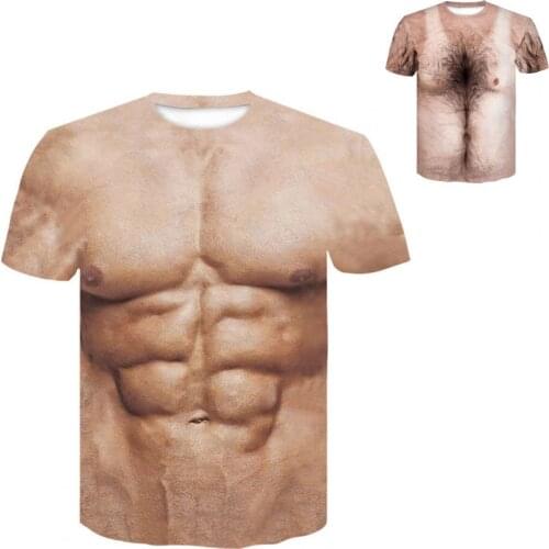 2021 Summer Fashion Men T-shirt 3D Funny Muscles Print Short Sleeve O Neck Breathable T-shirts Top Oversized Mens Clothing