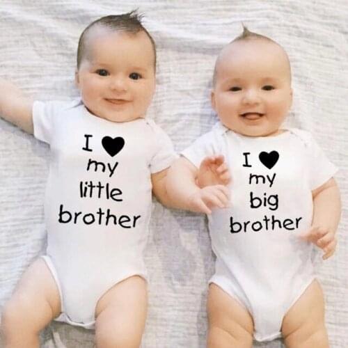 I Love My Little Big Brother Newborn Baby Boys Cotton Romper Infant Brothers Twins Toddler Boy Short Sleeve Jumpsuit Clothes