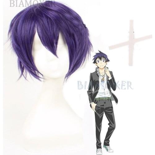Ichijyo Raku Cosplay Wigs Headwear Nisekoi Purple Synthetic Hair Long Straight Gray Hair Wig