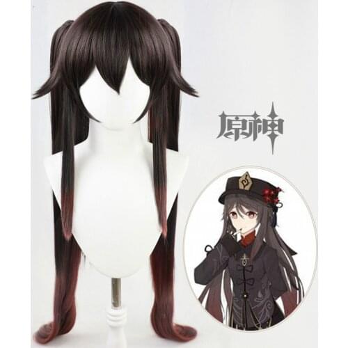 Game Genshin Impact Hutao Women 110cm Long Brown Cosplay Halloween Party Hair Heat Resistant Synthetic Wigs