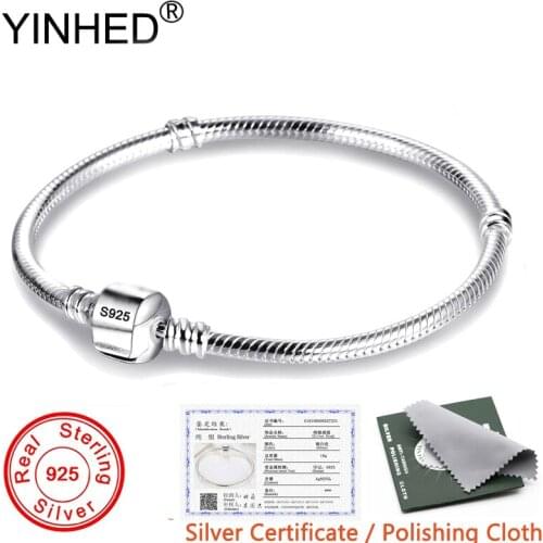 Has Certificate! Hot Sell Charms Bracelet Bangle Original 925 Sterling Silver Snake Chain Basic Beads Clasp DIY Jewelry ZB051