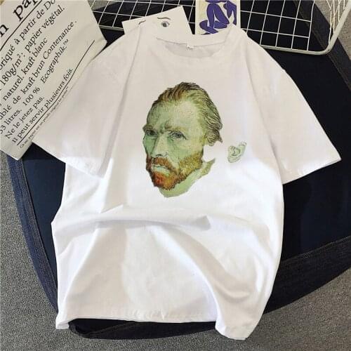 Art Van Gogh Print T shirt Women Fashion Tshirt O neck Short Sleeve Harajuku T shirt White Tops Female Tops