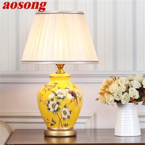 AOSONG Ceramic Table Lamps Copper Modern Luxury Pattern Desk Light LED Besjdes For Home Bedroom