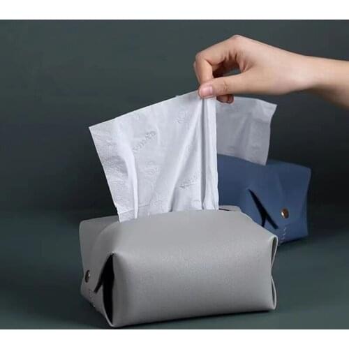 PU Leather Facial Tissue Box Cover Napkin Holder Organizer Pouch Paper Towel Dispenser Container for Home Office Car Decoration