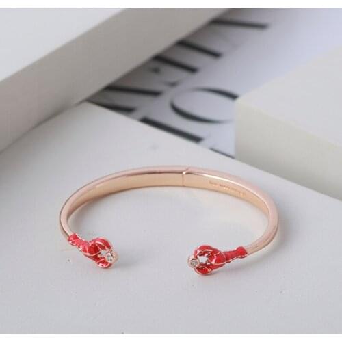 Fashion fun three-dimensional enamel glaze red crayfish modeling childlike cute open bracelet gift girls bangle