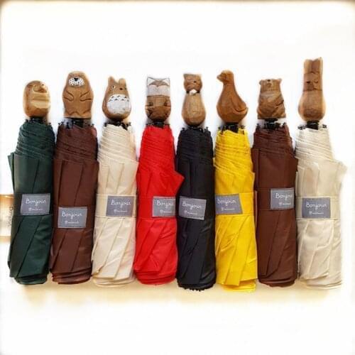 Cartoon animal head umbrella folding umbrella ins wooden dragon cat handle umbrella umbrella umbrella