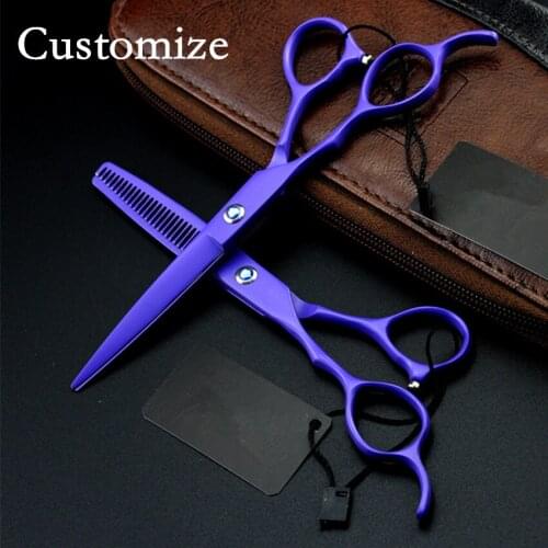 Customize Left hand 440c 6 & 5.5 inch Voilet hair scissors set cutting barber makeup tools thinning shears hairdressing scissors