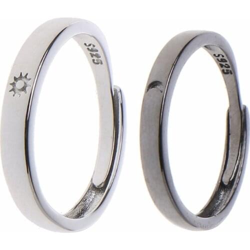 2 Pcs Sun Moon Matching Couple Friendship Lover Open Adjustable Rings Set Minimalist Engagement Wedding Rings Lovers Kit