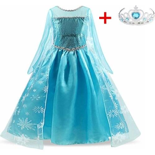 Fancy 4-10y Baby Girl Princess Costume Dress for Girls Clothing Wear Cosplay Costume Halloween Christmas Party Dress With Crown