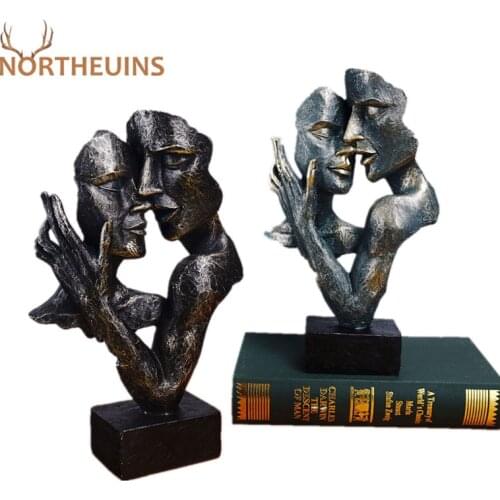 NORTHEUINS 31cm Resin Couple Mask Figurines Valentines Day Gifts Abstract Lover Decorative Figures Room Decor Art Sculptures