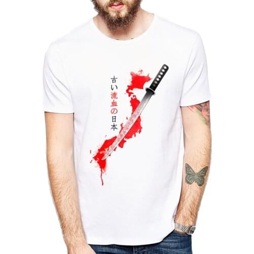 Novelty Japan Katana Design Samurai Stabbing Knife Printed T-shirt Creative Anime Tee