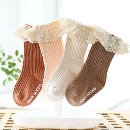 Autumn winter baby socks lace cotton warm cute casual fashion long tube knitted non-slip Newborn Toddler girls floor socks