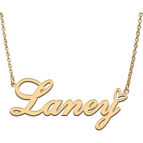 Love Heart Laney Name Necklace for Women Stainless Steel Gold & Silver Nameplate Pendant Femme Mother Child Girls Gift