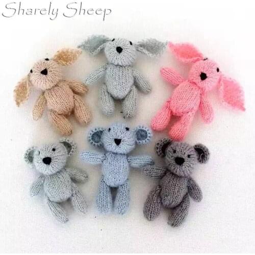 Newborn Photography Props Knit Bear Doll Baby Girl Boy Photo Shoot Posing Bunny Toys bebe fotografia Accessories Christmas Gift