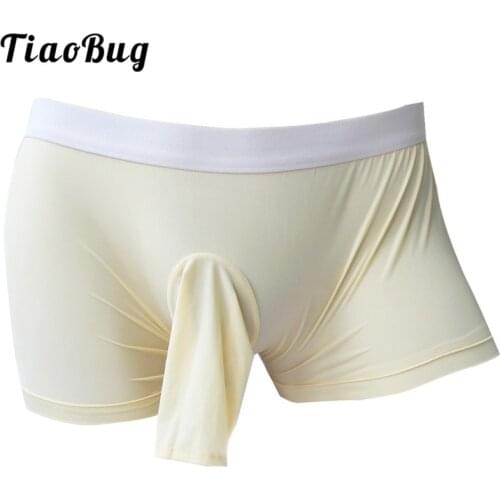 TiaoBug Sexy Men Boxer Shorts Stretchy Soft Underwear with Open Penis Pouch Sheath Male Hot Comfortable Underpants Panties