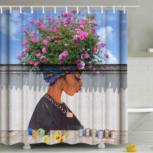 Flower Art Girl Shower Curtains Bathroom Waterproof Moldproof Polyester Fabric Home Decoration Toilet Partition Shower Curtain
