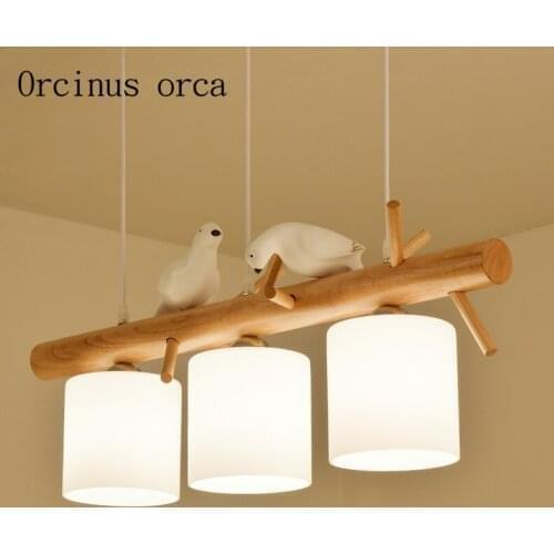 The Nordic modern minimalist Bird chandelier Restaurant Bar bedroom Japanese creative wooden decorative chandelier