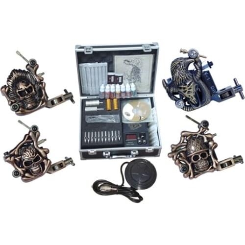 Complete 4 top tattoo machine cosmetic permanent makeup gun kit with carry box