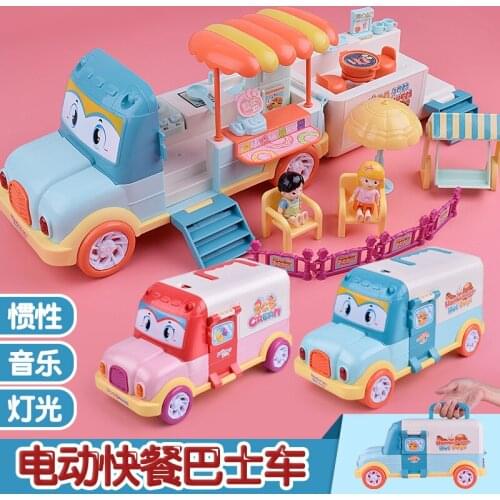 Funny Toys for Children ABS Inertia Electronic DIY Fast Food Car Boy RV Car Girl Door House Bus Birthday Gift