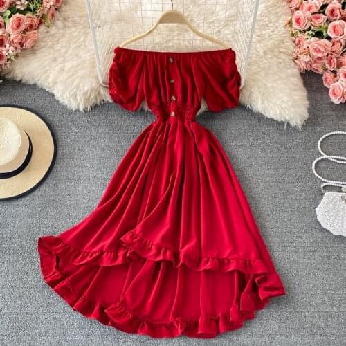 Teeuiear button sexy off shoulder midi irregular Dress Summer party dress casual Women asymmetrical beach holiday dress