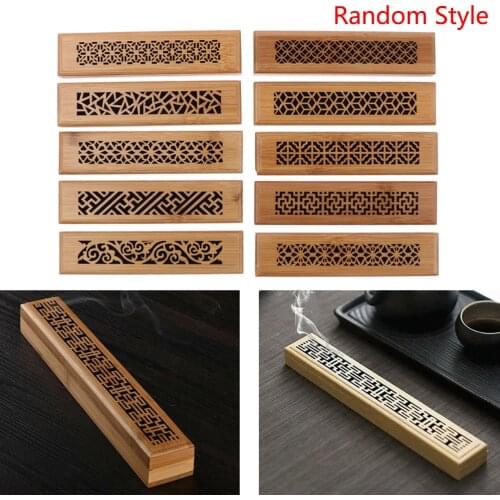 1Pc Bamboo Wood Incense Stick Holder Burning Joss Insence Box Burner Ash Catcher
